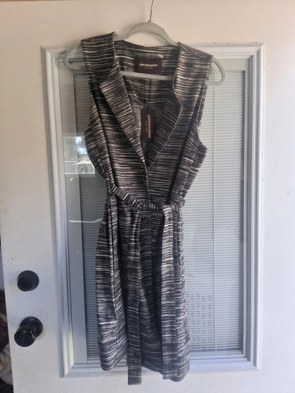 Johnston & Murphy Linenvest Striped Belted Midi Dress in Gray & Black Size Small
